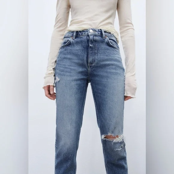 RIPPED SLIM ZARA JEANS size 6 US-light stretch fabric. High rise. Ripped detail. - Picture 3 of 8